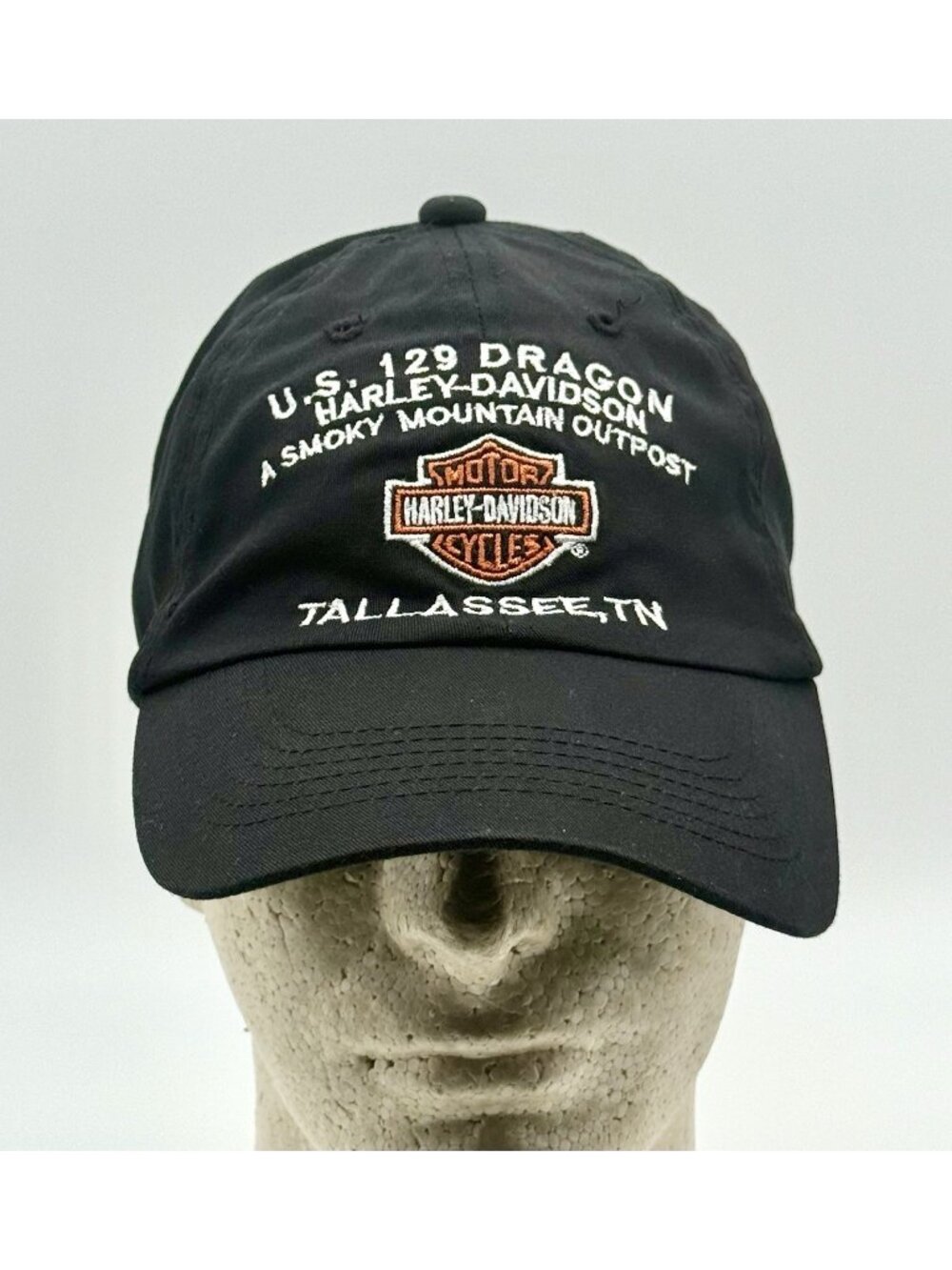 Harley Davidson US 129 Dragon, TN, Black Cotton Embroidered Flex fit Hat Sz L-XL